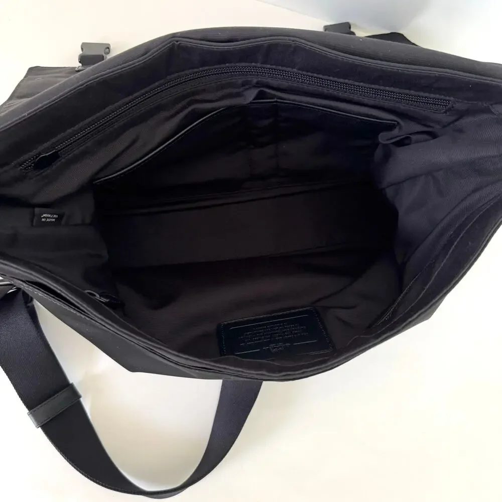 Coach Perforated Leather Nylon Sport Messenger Bag Black F71969